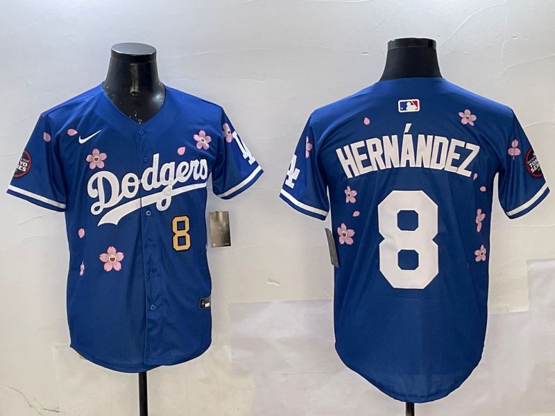 Men Los Angeles Dodgers #8 Hernandez Blue Sakura Edition 2025 Nike MLB Jersey style 7